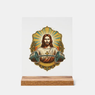 Panneau En Acrylique Déterminé Jésus Haltère en Fer Lourd Powerlifting 