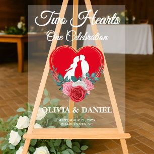 Panneau En Acrylique Deux coeurs, un Mariage de fête Bienvenue