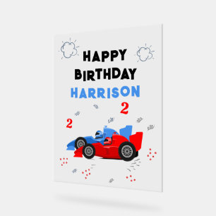 Panneau En Acrylique Deux Enfants de 2e anniversaire Rapide Racing Cars