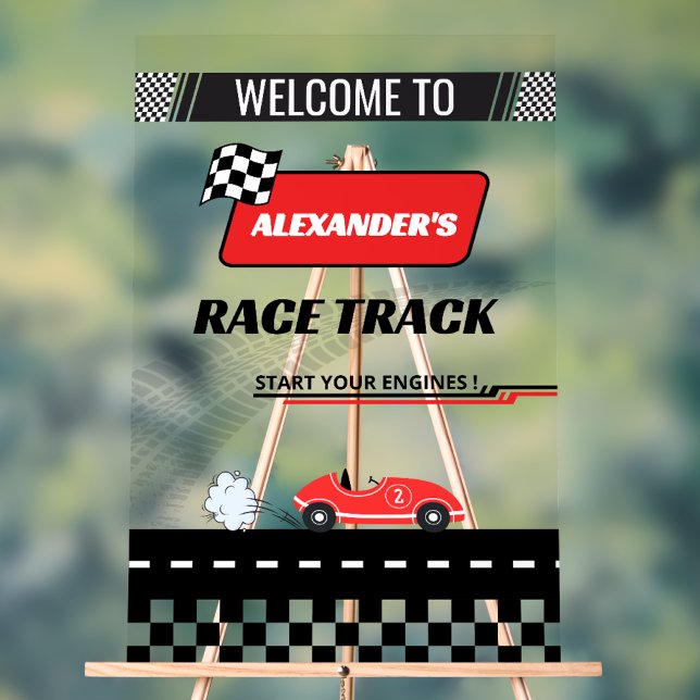 Panneau En Acrylique Deux Fast retro voiture rouge voiture garçon anniv (Créateur téléchargé)