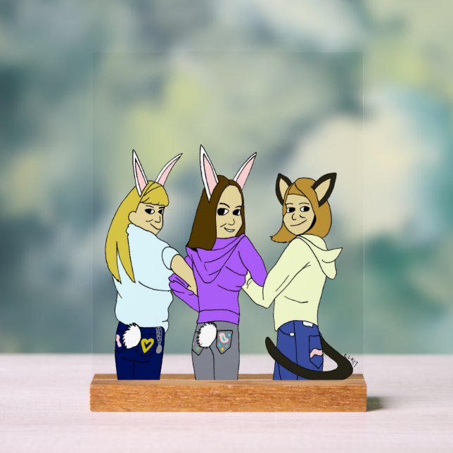 Panneau En Acrylique Deux lapins et un chaton (Neutre)