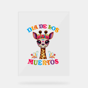 Panneau En Acrylique Dia De Los Muertos Floral Crâne Giraffe Mexicaine