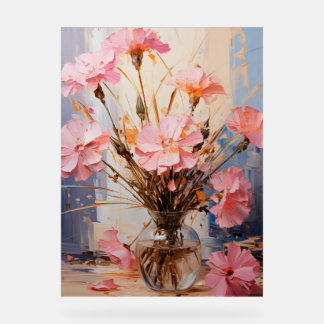 Panneau En Acrylique Dianthus - Fleurs en impasto