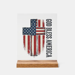 Panneau En Acrylique Dieu bénisse l'Amérique Croix patriotique vintage 
