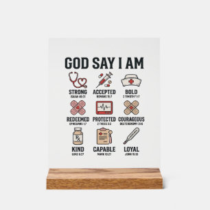 Panneau En Acrylique Dieu dit que je suis infirmière Foi Design de grav
