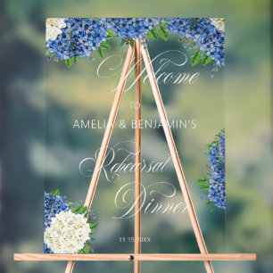 Panneau En Acrylique Dîner de Répétition de Mariage aux Hortensias Bleu