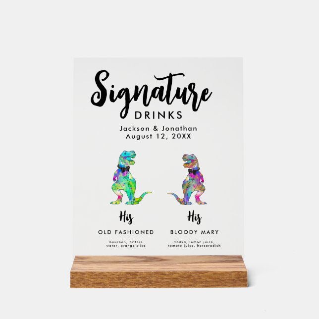 Panneau En Acrylique Dinosaur 2 Grooms Gay Wedding Signature Drinks (Recto)