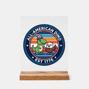 Panneau En Acrylique Dinosaur Kawaii Patriotique Tout Américain DINO ES