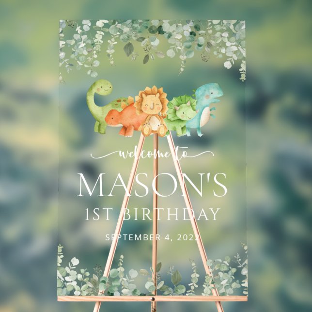 Panneau En Acrylique Dinosaures mignons, T-Rex, Jurassique, Bienvenue à (Neutre)