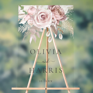Panneau En Acrylique Divine Dusty Rose & Blush Floral Mariage