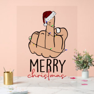Panneau En Acrylique Donner le doigt Noël du Père Noël