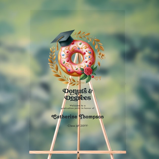 Panneau En Acrylique Donuts et diplômes rose et or Accueil (Neutre)
