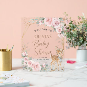 Panneau En Acrylique Douce Cerf Rouge Floral Fille Baby Shower Bienvenu