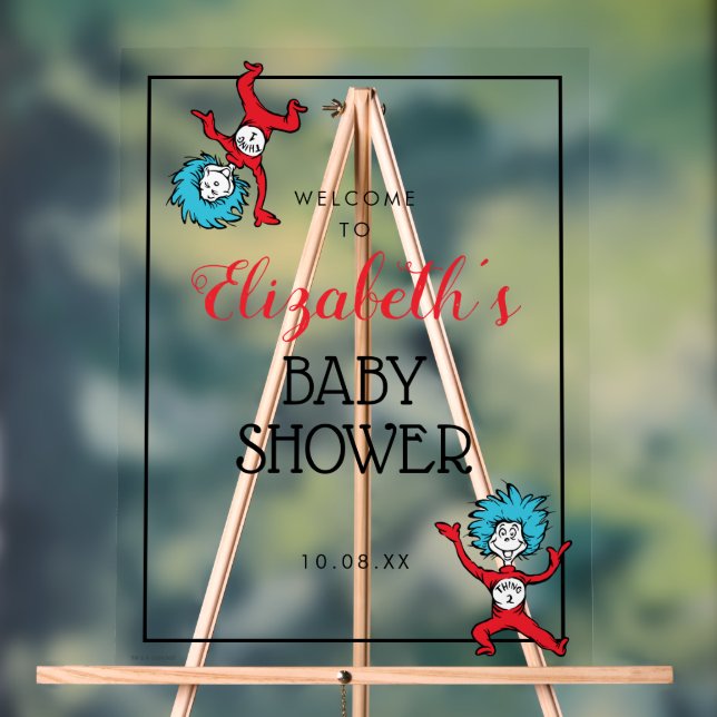 Panneau En Acrylique Dr Seuss Thing One Thing Two | Baby shower jumeaux (Neutre)
