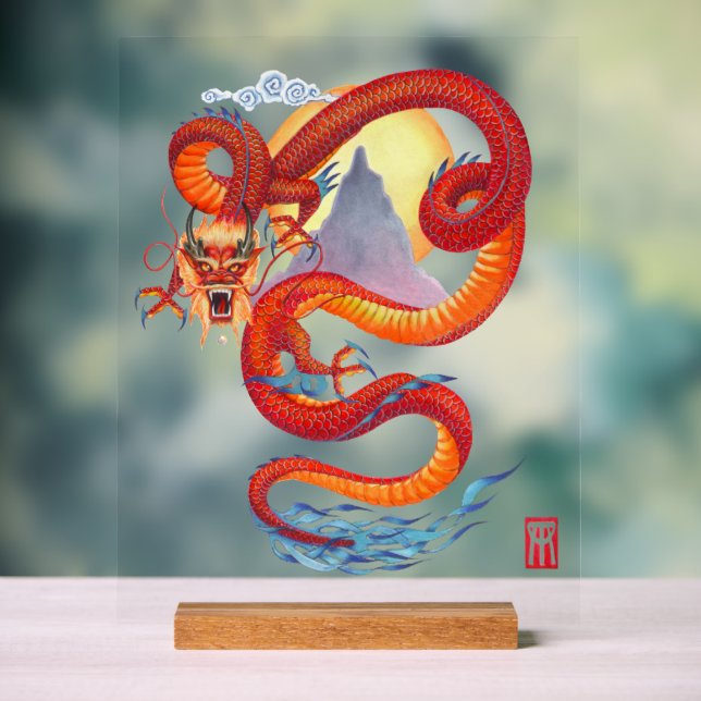 Panneau En Acrylique Dragon chinois rouge (Neutre)