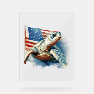 Panneau En Acrylique Drapeau américain de la tortue de mer