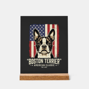 Panneau En Acrylique Drapeau Classique Américain Boston Terrier