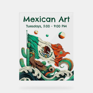 Panneau En Acrylique Drapeau et aigle mexicain artistique personnalisé