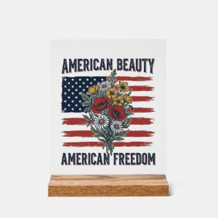 Panneau En Acrylique Drapeau Floral de Liberté American Beauty