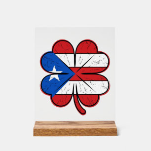 Panneau En Acrylique Drapeau Trèfle de Porto Rico Gravure Vintage Vecte