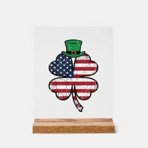 Panneau En Acrylique Drapeau Trèfle Vintage Fête de la Saint-Patrick
