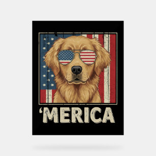 Panneau En Acrylique Drapeau vintage Golden Retriever 'Merica