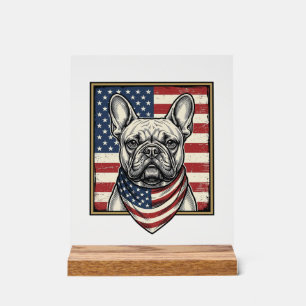 Panneau En Acrylique Drapeau vintage patriotique Bouledogue français