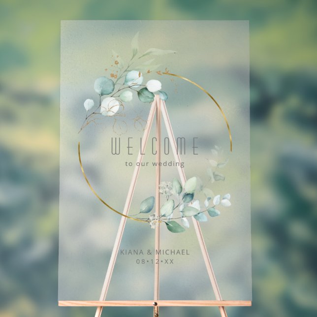 Panneau En Acrylique Dreamy Foliage Mariage Welcome Green/Blue ID817 (Neutre)