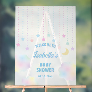 Panneau En Acrylique Dreamy Moon and Stars Neutral Baby shower Welcome