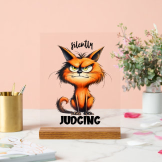 Panneau En Acrylique Drôle à juger silencieusement l'art du mot de chat