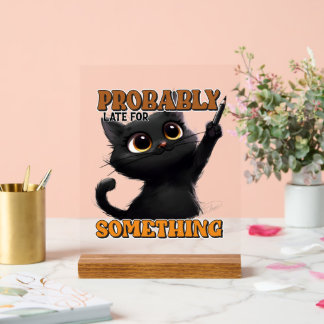 Panneau En Acrylique Drôle art des mots de chat tardif