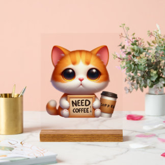 Panneau En Acrylique Drôle besoin café chat mot art