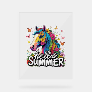 Panneau En Acrylique Drôle Bonjour Cheval d'été