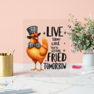 Panneau En Acrylique Drôle bureau poulet au feu de mot art