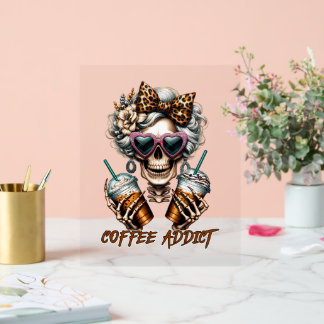 Panneau En Acrylique Drôle café squelette mot art