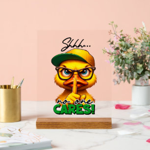 Panneau En Acrylique Drôle canard se soucie d'art des mots