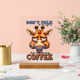 Panneau En Acrylique Drôle girafe parler café mot art