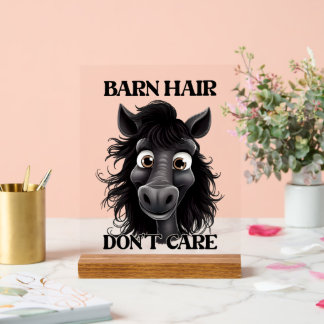 Panneau En Acrylique Drôle grange cheveux cheval mot art