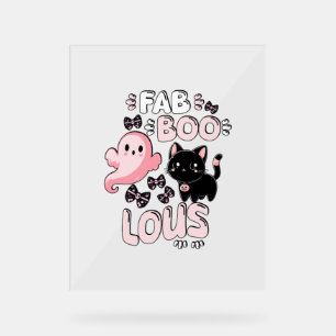 Panneau En Acrylique Drôle Halloween rose Fantôme Spooktacular Chat Fab