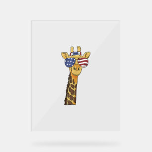 Panneau En Acrylique Drôle Juillet 4 US Drapeau Patriotique Giraffe