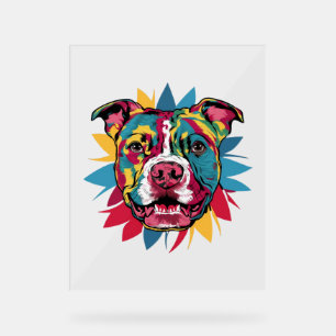 Panneau En Acrylique drôle pitbull de chien coloré