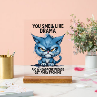 Panneau En Acrylique Drôle sarcasme drame mal de tête chat mot art