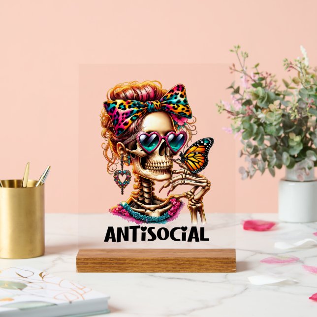 Panneau En Acrylique Drôle squelette anti-social (Mariage)