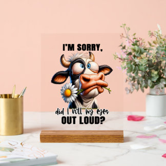 Panneau En Acrylique Drôle triste yeux roulés l'art des mots de vache