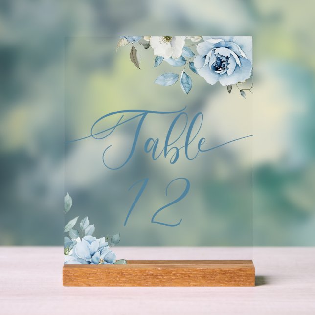 Panneau En Acrylique Dusty blue floral wedding table number (Neutre)