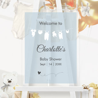 Panneau En Acrylique Dusty Blue Minimaliste Translucide Baby Boy Douche