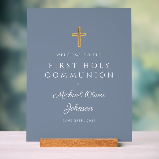 Panneau En Acrylique Dusty Blue Religieux Garçon Première Communion Bie (Neutre)