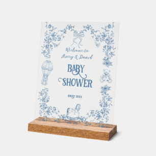 Panneau En Acrylique Dusty Blue Vintage Floral Baby shower accueil