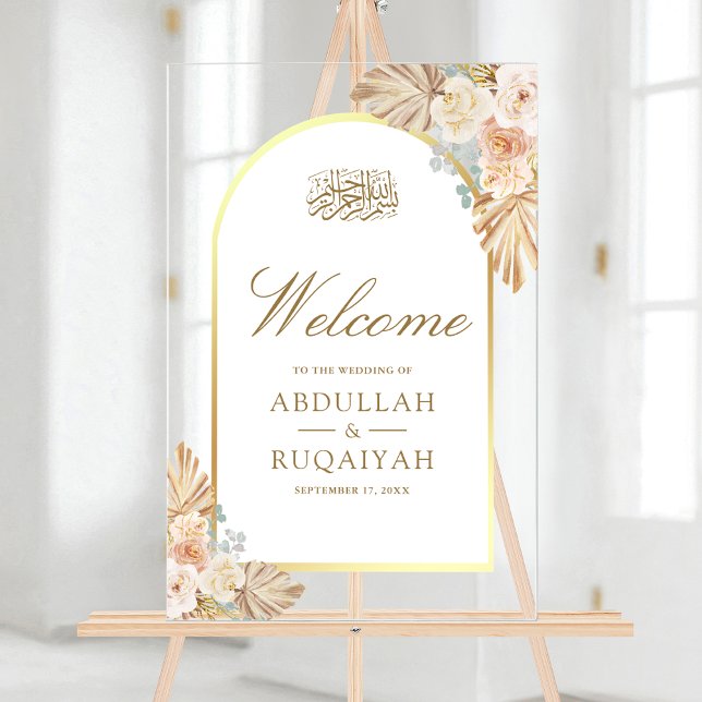 Panneau En Acrylique Earthy Floral Arch Muslim Wedding Welcome (Créateur téléchargé)
