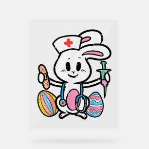 Panneau En Acrylique Easter Bunny Nurse Stethoscope mignonne Rabbit Scr